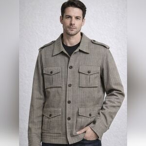 Ramblers Way USA Made Men's Field Shirt Jacket Herringbone Black/Blond Size L